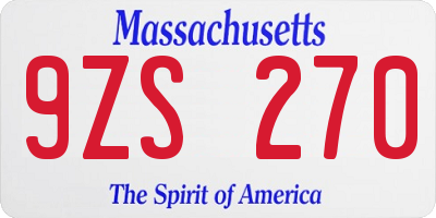 MA license plate 9ZS270