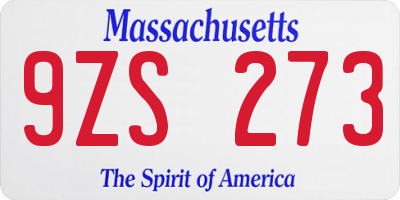 MA license plate 9ZS273