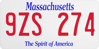 MA license plate 9ZS274