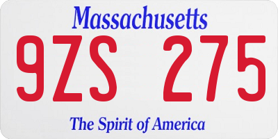 MA license plate 9ZS275