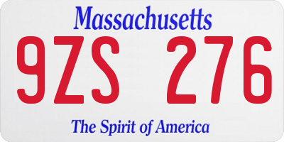 MA license plate 9ZS276