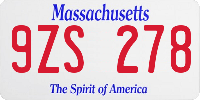 MA license plate 9ZS278