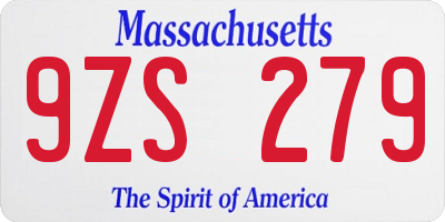 MA license plate 9ZS279