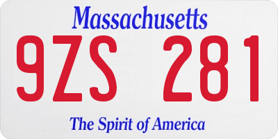 MA license plate 9ZS281