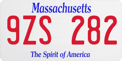 MA license plate 9ZS282