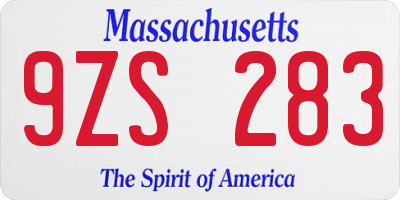 MA license plate 9ZS283