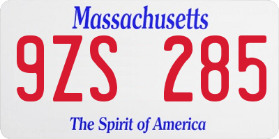 MA license plate 9ZS285