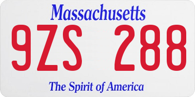 MA license plate 9ZS288