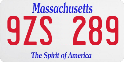 MA license plate 9ZS289