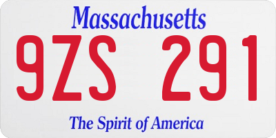 MA license plate 9ZS291