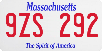 MA license plate 9ZS292