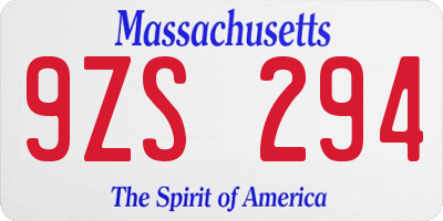 MA license plate 9ZS294