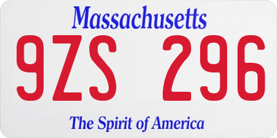 MA license plate 9ZS296