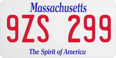 MA license plate 9ZS299