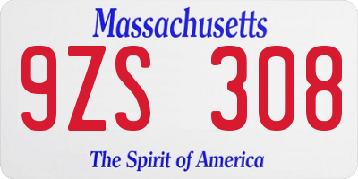 MA license plate 9ZS308