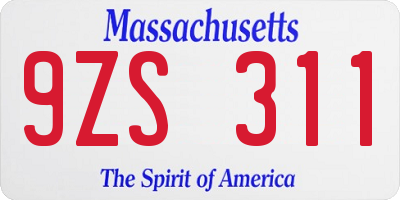 MA license plate 9ZS311