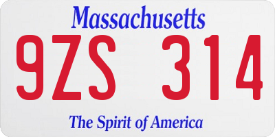 MA license plate 9ZS314