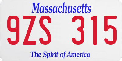 MA license plate 9ZS315