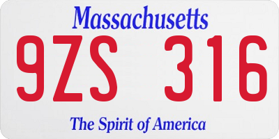 MA license plate 9ZS316