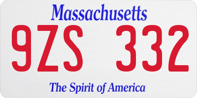 MA license plate 9ZS332