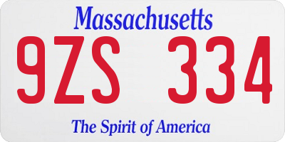 MA license plate 9ZS334