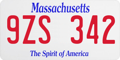 MA license plate 9ZS342