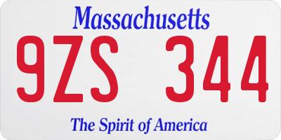 MA license plate 9ZS344