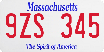 MA license plate 9ZS345