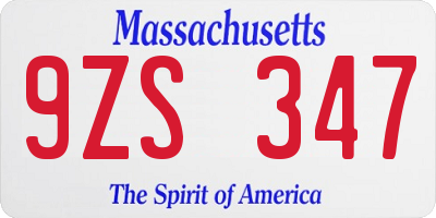 MA license plate 9ZS347