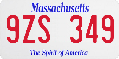 MA license plate 9ZS349