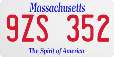 MA license plate 9ZS352