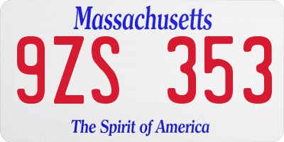 MA license plate 9ZS353