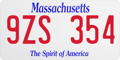 MA license plate 9ZS354