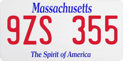 MA license plate 9ZS355