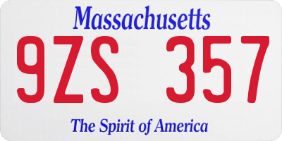 MA license plate 9ZS357