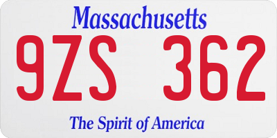 MA license plate 9ZS362