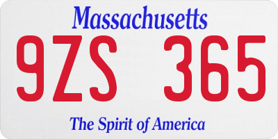 MA license plate 9ZS365