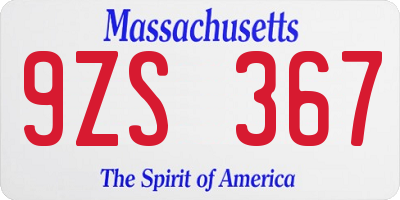 MA license plate 9ZS367