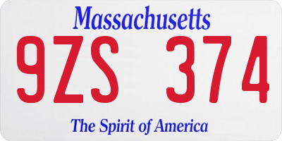 MA license plate 9ZS374
