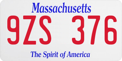 MA license plate 9ZS376