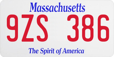 MA license plate 9ZS386