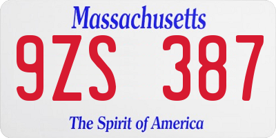 MA license plate 9ZS387