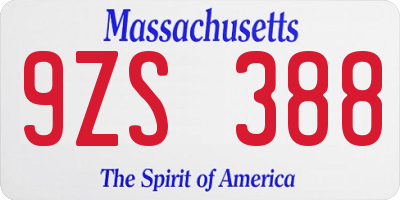 MA license plate 9ZS388