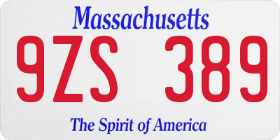 MA license plate 9ZS389