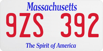 MA license plate 9ZS392