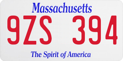MA license plate 9ZS394