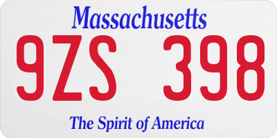 MA license plate 9ZS398
