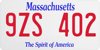 MA license plate 9ZS402
