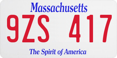 MA license plate 9ZS417