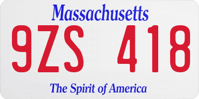 MA license plate 9ZS418